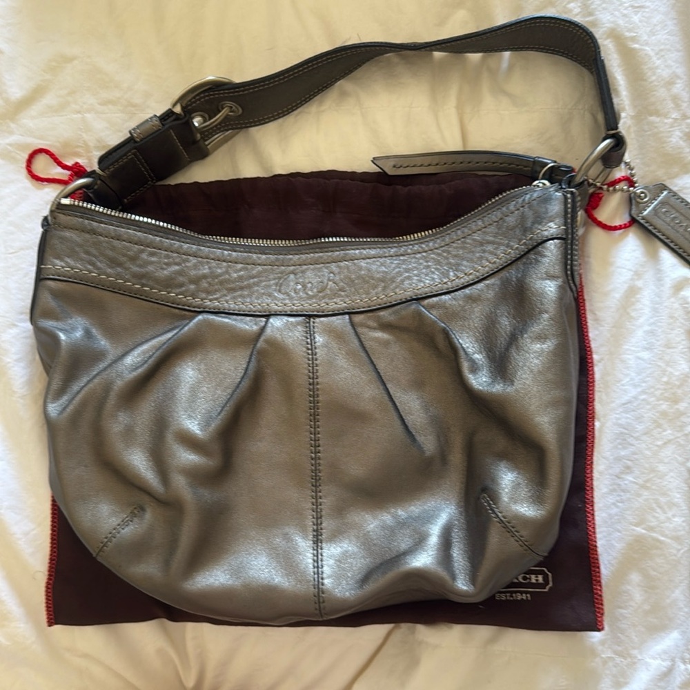Coach Soho Metallic Pewter Leather Hobo Shoulder Bag | Y2K 2003 Vintage